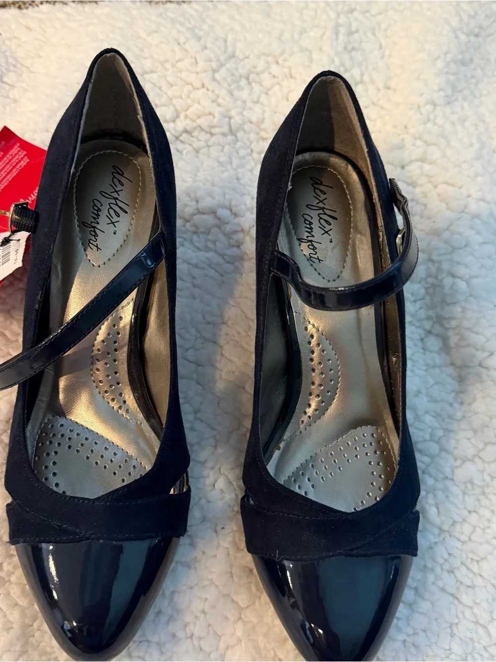 dexflex comfort Navy Patent & Suede Mary Jane Heels
